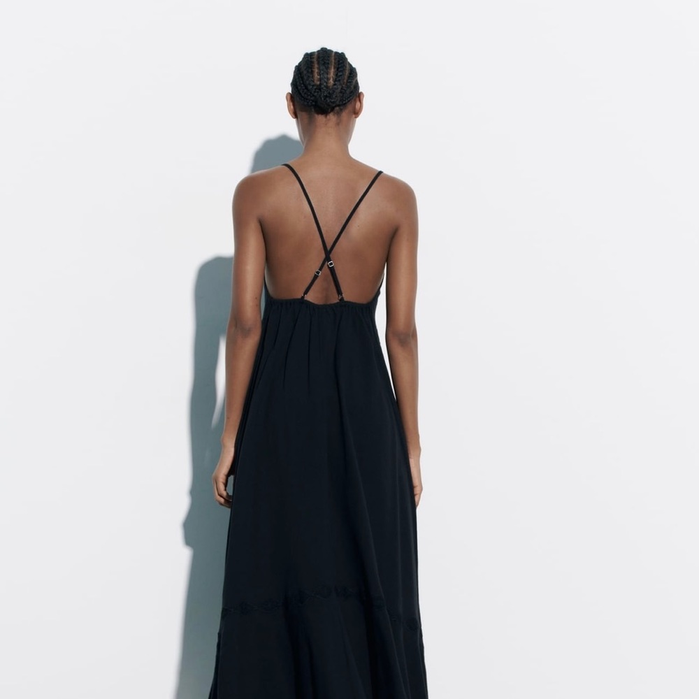 Zara black backless dress, cotton voluminous dress